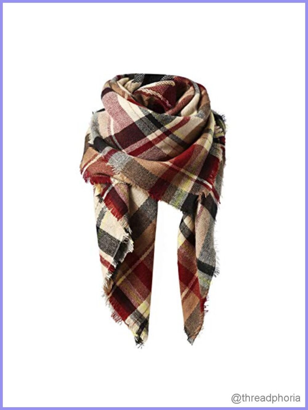 Oversized Plaid Square Shawl Wrap for Women, Ultra Soft Lightweight Winter Scarf